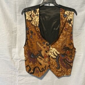 Kenar Women’s Gold Peacock Sequins Beaded Multicolor Lined Vest Waistcoat Sz L